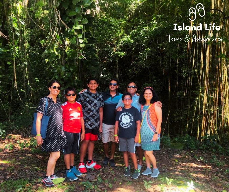 Family group at Mount Liamuiga rainforest hike with Island Life Tours